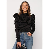 Meihuida Fashion Women Satin Blouses Elegant Bow Neck Long Puff Sleeve Solid Shirts Office Lady Elegance Tops S-XL