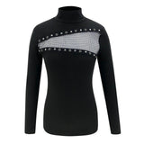 Womens High Neck Tops Ladies Long Sleeve Shirt Blouse Women Sexy Hollow Out Slim Fit Casual Shirt Solid Black Blue Tops Blouse