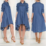 Women Casual Loose Long Sleeve Denim Jeans Blouse Shirts Sundress Short Mini Vestido Cocktail Party Clubwear Outfits Shirts Top
