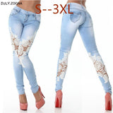 ZOGAA 2020 women jeans Street Fashion pants Slim Jeans Lace Pants Woman Long Lace Jeans White/Black/Dark Blue/Light Blue