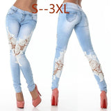 ZOGAA 2020 women jeans Street Fashion pants Slim Jeans Lace Pants Woman Long Lace Jeans White/Black/Dark Blue/Light Blue