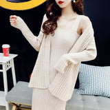 EACHIN Women Suits Clothing Knitted Mid-Calf Long Sleeve Strap Dress and Cardigan 2 Piece Set Female Outfits Knit Sweat Suit Set