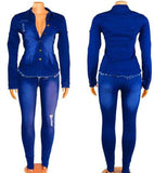 Spring Casual Jeans Suit Women Denim Two Piece Set Long Sleeve Jeans Top and Long Pants Slim Tracksuit Club Outfits Streetwear