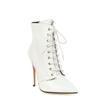 Sexy Ankle Cowboy Boots For Women Shoes Fashion Snake Red White Boots Women Lace Up High Heel Short Boot Autumn Large Size 46 48