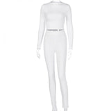 WannaThis 2pc Legging Sets For Women Crop Top Long Sleeve and Leggings Sexy Skinny Streetwear Fitness Outfit Solid Color Autumn