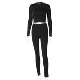 WannaThis 2pc Legging Sets For Women Crop Top Long Sleeve and Leggings Sexy Skinny Streetwear Fitness Outfit Solid Color Autumn
