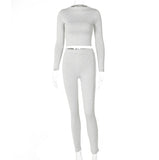 WannaThis 2pc Legging Sets For Women Crop Top Long Sleeve and Leggings Sexy Skinny Streetwear Fitness Outfit Solid Color Autumn