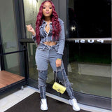 Cardigan TWO PIECE SET Crop Top Short Denim Jacket Jeans Suit Sexy Outfits Women Festival 2 PIECE SET African Clothes Plus Size