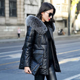 Leather Jacket Women Genuine Fox Fur Hooded Winter Clothes Real Sheepskin Down Coat Warm Jackets Veste Femme ZM-072 KJ4245