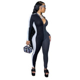 JRRY Women Ribbed Jumpsuits Long Sleeve Turtleneck High Elasticity Zippers Rib Bodysuit Print Raised Lines Pattern Outdoor Wear