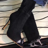 Women Boots 2020 Denim Over The Knee Boots Women High Heels Women Shoes Peep Toe Tassel Jean Boot Ladies Shoes