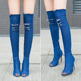 Women Boots 2020 Denim Over The Knee Boots Women High Heels Women Shoes Peep Toe Tassel Jean Boot Ladies Shoes
