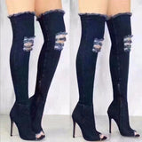 Women Boots 2020 Denim Over The Knee Boots Women High Heels Women Shoes Peep Toe Tassel Jean Boot Ladies Shoes