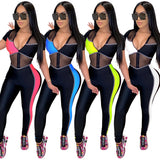 Zoctuo Mesh See Through Sexy Club Jumpsuits for Women Zipper  Romper Fashion Short Sleeve Patchwork Women Sexy Jumpsuit Clubwear