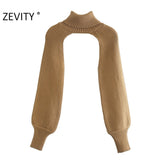 Zevity New Women Turtleneck Collar Long sleeve Knitting Sweater Femme Chic design Casual Pullovers High Street Ladies Tops S434