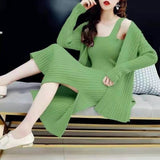 EACHIN Women Suits Clothing Knitted Mid-Calf Long Sleeve Strap Dress and Cardigan 2 Piece Set Female Outfits Knit Sweat Suit Set