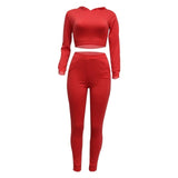 Sexy Matching TWO PIECE SET Hooded Crop Top Back Bandage Lace Up Tracksuit Women Clothing 2 Piece Set Outfits Suits Sweatsuits