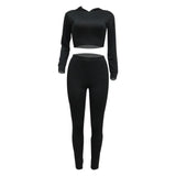Sexy Matching TWO PIECE SET Hooded Crop Top Back Bandage Lace Up Tracksuit Women Clothing 2 Piece Set Outfits Suits Sweatsuits