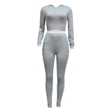 Sexy Matching TWO PIECE SET Hooded Crop Top Back Bandage Lace Up Tracksuit Women Clothing 2 Piece Set Outfits Suits Sweatsuits