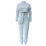 Sexy Two Piece Set Women Clothes Crop Top Bandage Lace Up Jogger Pants Sportswear Tracksuit Lounge Wear Outfits Matching 2 Pcs