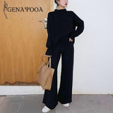 Yedinas Korean Womens Tracksuit Set knitted Warm Two Piece Set Top And Pants 2020 Winter Casual 2 Piece Sets Womens Outfits knit