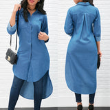 New Fashion Women Denim Blue Shirt Long Sleeve Loose Blouse Lady Casual Jean Blouse Shirts Summer Autumn Tops long Shirt