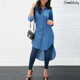 New Fashion Women Denim Blue Shirt Long Sleeve Loose Blouse Lady Casual Jean Blouse Shirts Summer Autumn Tops long Shirt
