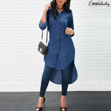 New Fashion Women Denim Blue Shirt Long Sleeve Loose Blouse Lady Casual Jean Blouse Shirts Summer Autumn Tops long Shirt