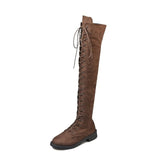 Sexy Women's Winter Boots Thigh High Boots Lace Up Rubber Stretch Women Shoes Rome style Over The Knee Boot For Women Female