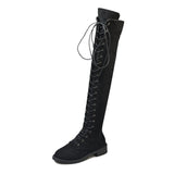 Sexy Women's Winter Boots Thigh High Boots Lace Up Rubber Stretch Women Shoes Rome style Over The Knee Boot For Women Female