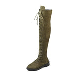 Sexy Women's Winter Boots Thigh High Boots Lace Up Rubber Stretch Women Shoes Rome style Over The Knee Boot For Women Female
