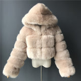Fashion Autumn Winter High Quality Faux Fox Fur Coat Women 2020 Vintage Long Sleeve with Cap Slim Short Jackets Furry Coat Femme