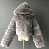 Fashion Autumn Winter High Quality Faux Fox Fur Coat Women 2020 Vintage Long Sleeve with Cap Slim Short Jackets Furry Coat Femme