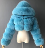 Fashion Autumn Winter High Quality Faux Fox Fur Coat Women 2020 Vintage Long Sleeve with Cap Slim Short Jackets Furry Coat Femme
