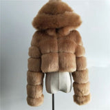 Fashion Autumn Winter High Quality Faux Fox Fur Coat Women 2020 Vintage Long Sleeve with Cap Slim Short Jackets Furry Coat Femme