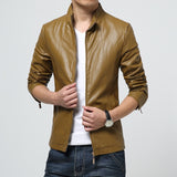 Mens Stand Collar Pu Leather Jackets Coats Male Casual Slim Motorcycle Leather Jacket Men Black White Red Yellow Brown 5XL 6XL