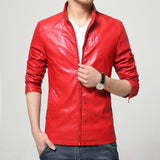 Mens Stand Collar Pu Leather Jackets Coats Male Casual Slim Motorcycle Leather Jacket Men Black White Red Yellow Brown 5XL 6XL