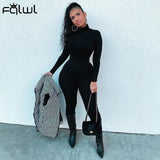 FQLWL Winter Long Sleeve Brown Sexy Bodycon Jumpsuit Women Romper One Piece Outfit Turtleneck White Black Jumpsuit Female Ladies