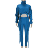 Two Piece Set High Neck Crop Top Drawstring Women Velvet Tracksuit Jogger Pants Sportswear Sweat Suit Loungewear 2 Piece Set Pcs