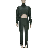 Two Piece Set High Neck Crop Top Drawstring Women Velvet Tracksuit Jogger Pants Sportswear Sweat Suit Loungewear 2 Piece Set Pcs