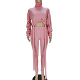 Two Piece Set High Neck Crop Top Drawstring Women Velvet Tracksuit Jogger Pants Sportswear Sweat Suit Loungewear 2 Piece Set Pcs