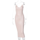 Dulzura Pu Faux Leather Women Slit Midi Dress Strap V Neck Backless Bodycon Sexy Streetwear Party Elegant Autumn Winter Club