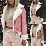 Woman Jacket Lapel Suede Leather Buckle Cool Faux Lamb Wool Motorcycle Jackets Manteau Femme Kobieta Kurtka куртка женская