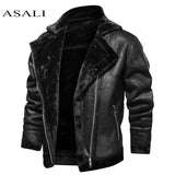 Homme Vintage PU Motor Business Faux Leather Jackets Men Classic Motorcycle Bike Cowboy Jacket Coat Male Plus Velvet Thick Coats