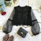 Neploe Mesh Perspective Sleeve Blusas Lace Flower Vintage Grace Women Blouse 2021 Spring Autumn New Fashion Elegant Shirt 69276