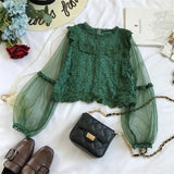 Neploe Mesh Perspective Sleeve Blusas Lace Flower Vintage Grace Women Blouse 2021 Spring Autumn New Fashion Elegant Shirt 69276