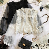 Neploe Mesh Perspective Sleeve Blusas Lace Flower Vintage Grace Women Blouse 2021 Spring Autumn New Fashion Elegant Shirt 69276