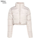 Sisterlinda Faux PU Leather Y2K Bubble Coats Puffer Winter Warm Jacket Women Long Sleeve Outerwear Zip Casual Street Slim Parkas