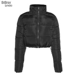 Sisterlinda Faux PU Leather Y2K Bubble Coats Puffer Winter Warm Jacket Women Long Sleeve Outerwear Zip Casual Street Slim Parkas