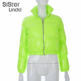 Sisterlinda Faux PU Leather Y2K Bubble Coats Puffer Winter Warm Jacket Women Long Sleeve Outerwear Zip Casual Street Slim Parkas